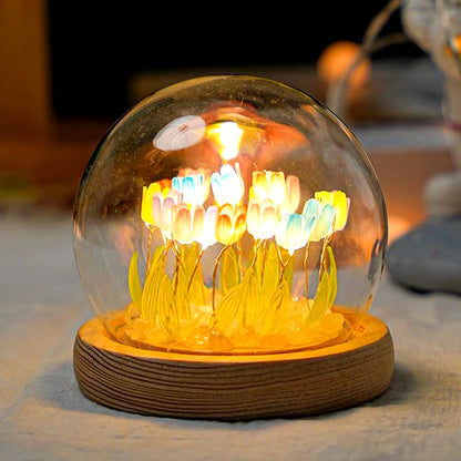 Artificial Tulip Flower Night Light Handmade DIY Bedside Lamp LED Night Lamp Bedroom Decor Christmas Birthday Gifts Table Lamp