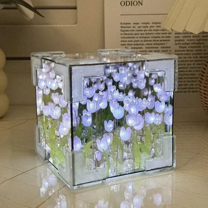 NEW Creative Diy Tulip Flower Sea Cube Three-Dimensional Small Night Lamp Material Package for Girlfriend Couple Girlfriend Gift